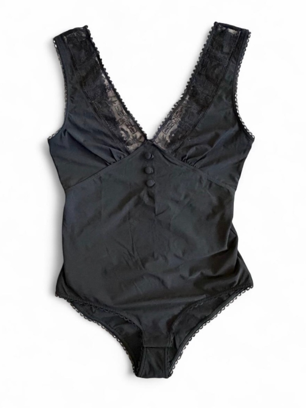 Isabel Marant Black Lace-Trim V-Neck Bodysuit